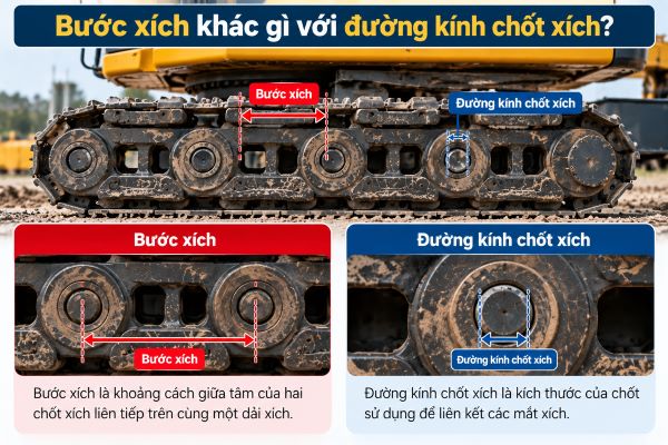 Bước xích khác gì với đường kính chốt xích?