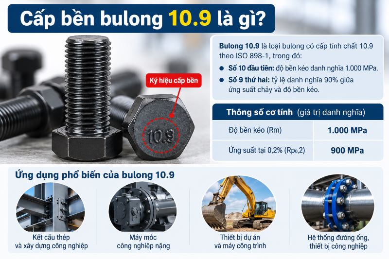 Cấp bền bulong 10.9 là gì?