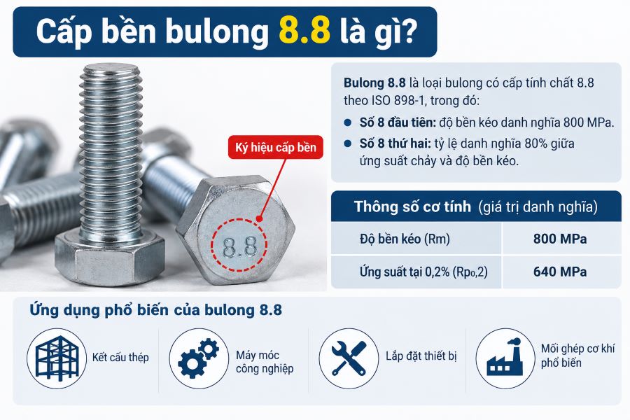 Cấp bền bulong 8.8 là gì?