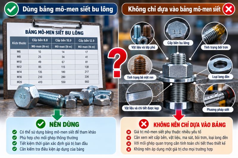 Có nên dùng bảng mô-men siết bu lông không?