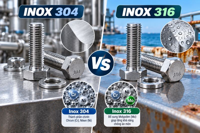 Bu lông inox 304 và inox 316
